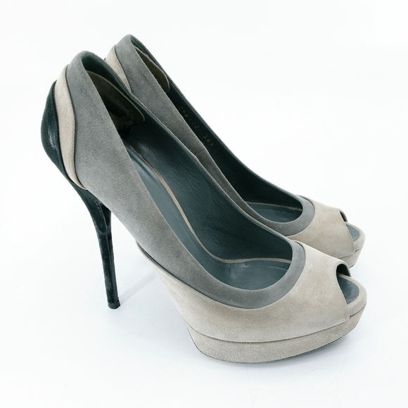 Gucci Color Block Suede Peep Toe Platform Heels - Picture 1 of 15